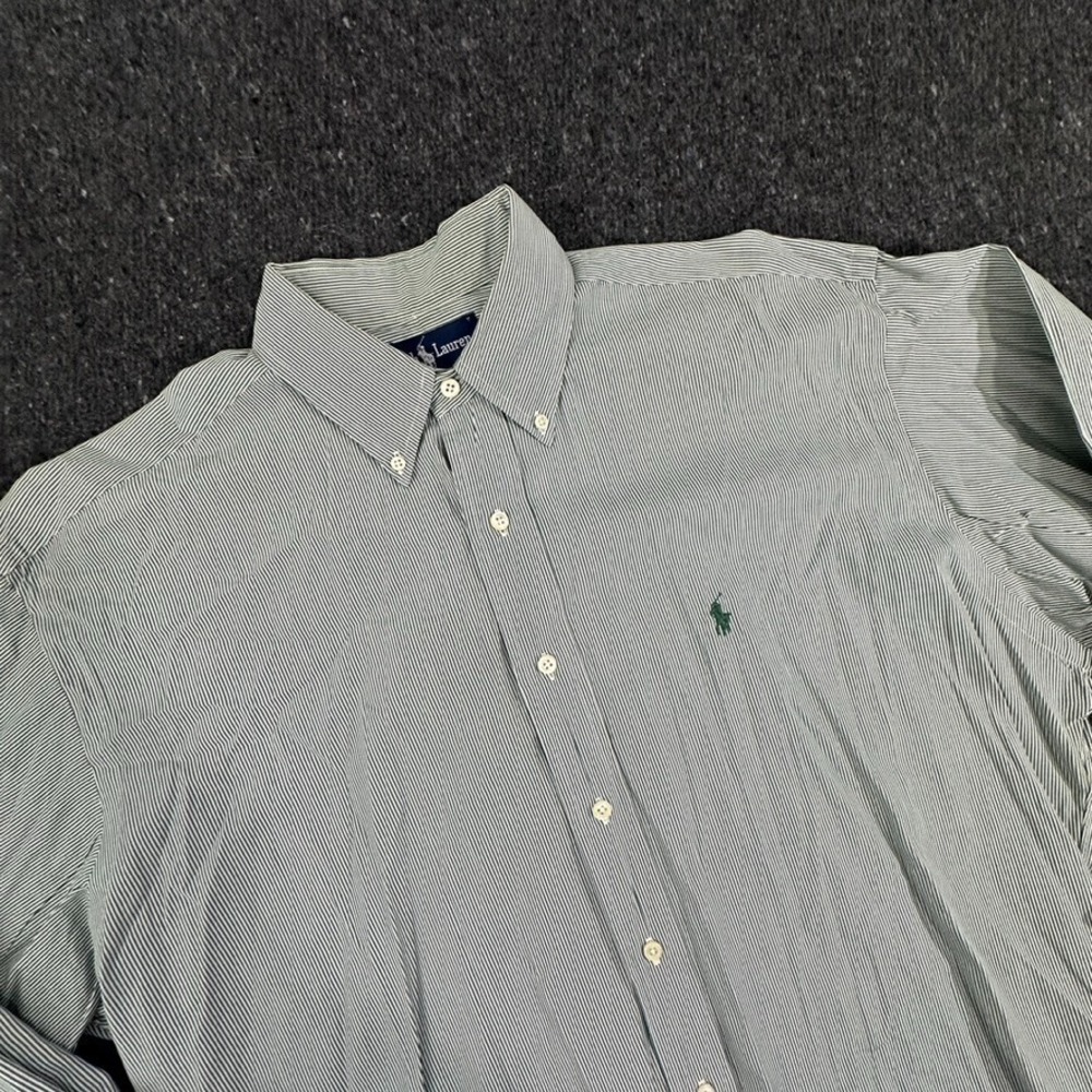 Ralph Lauren Button Down dress shirt cotton green Striped Mens Size Large
